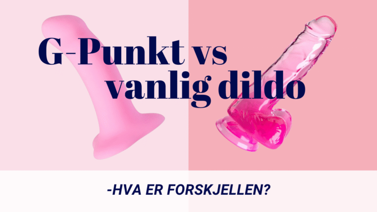 Illustrasjon som viser forskjellen på en G-punkt dildo med buet tupp og en vanlig dildo med rett, realistisk form – brukt i en sammenlignende guide.