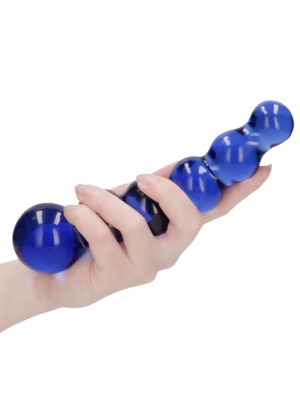 Blå glassdildo med kuler