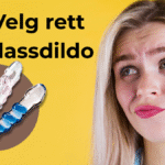 Kvinne med et undrenede blikk som lurer på hvilken glassdildo hun skal velge, riflet, rillet eller knoppet.